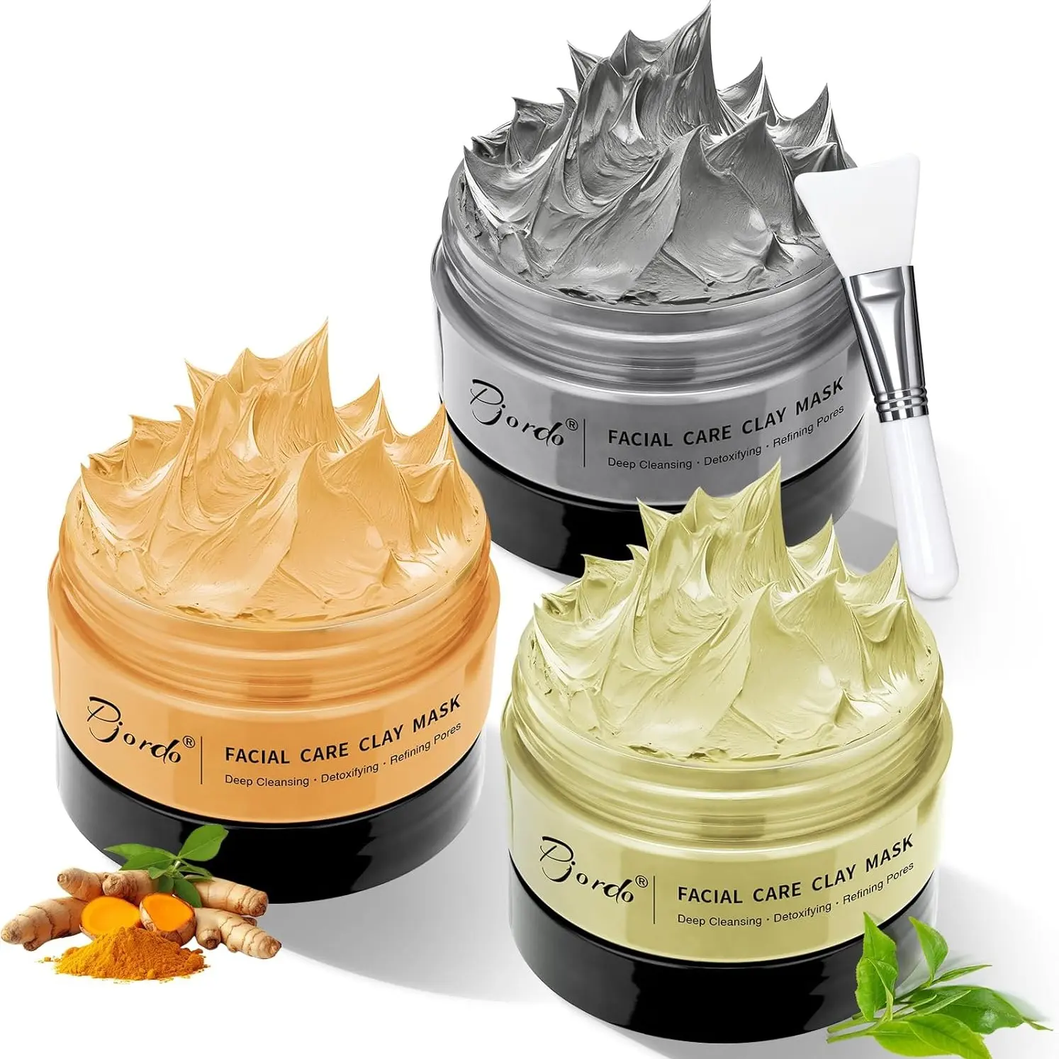 3-Piece Clay & Jelly Facial Mask Set | Turmeric, Green Tea, Dead Sea Mud | Deep Cleansing, Oil Control & Hydration | For All Skin Types Face Masks
