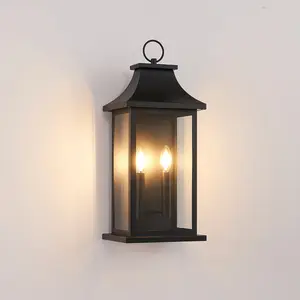 22" Large Outdoor Wall Light, Porch Light Outdoor Wall Sconce Lantern, 2 Lights, Black