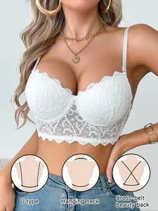 Women's Sexy Lace Push-Up Underwear, Adjustable Straps, Backless Design, Steel Ring Support, Underwire Molded, Perfect for Daily Wear