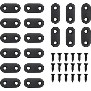 20 Pack Black Straight Brace, Flat Straight Bracket with Screws, 1.42 x 0.63 Inch Repair Bracket, for Tables, Cabinets, Bookshelves