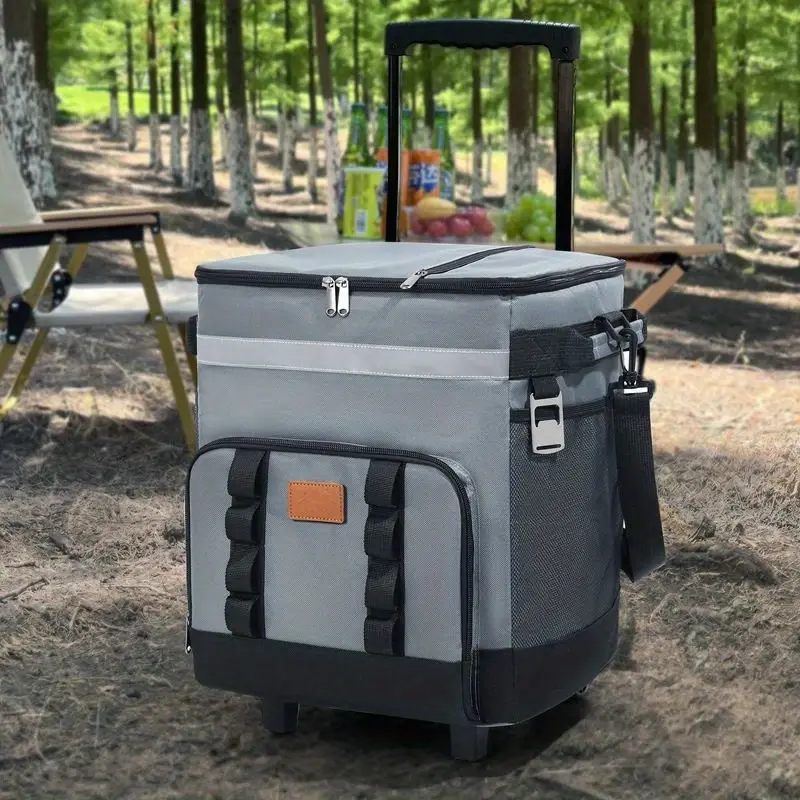 Thermal Leakproof Insulated Soft Cooler Bag with Wheels, Retractable Handle & Collapsible Design – Portable Rolling Ice Chest for Outdoor Picnics, Camping