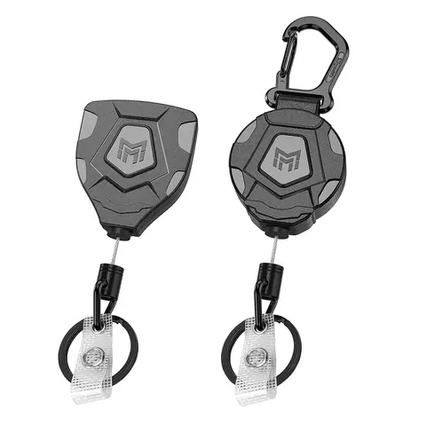 MNGARISTA 2 Pack Badge Reels Heavy Duty Retractable Keychain Set,Tactical ID Badge Holder,31.5" Coated SteelCord, Bearing 8.0 oz- Black