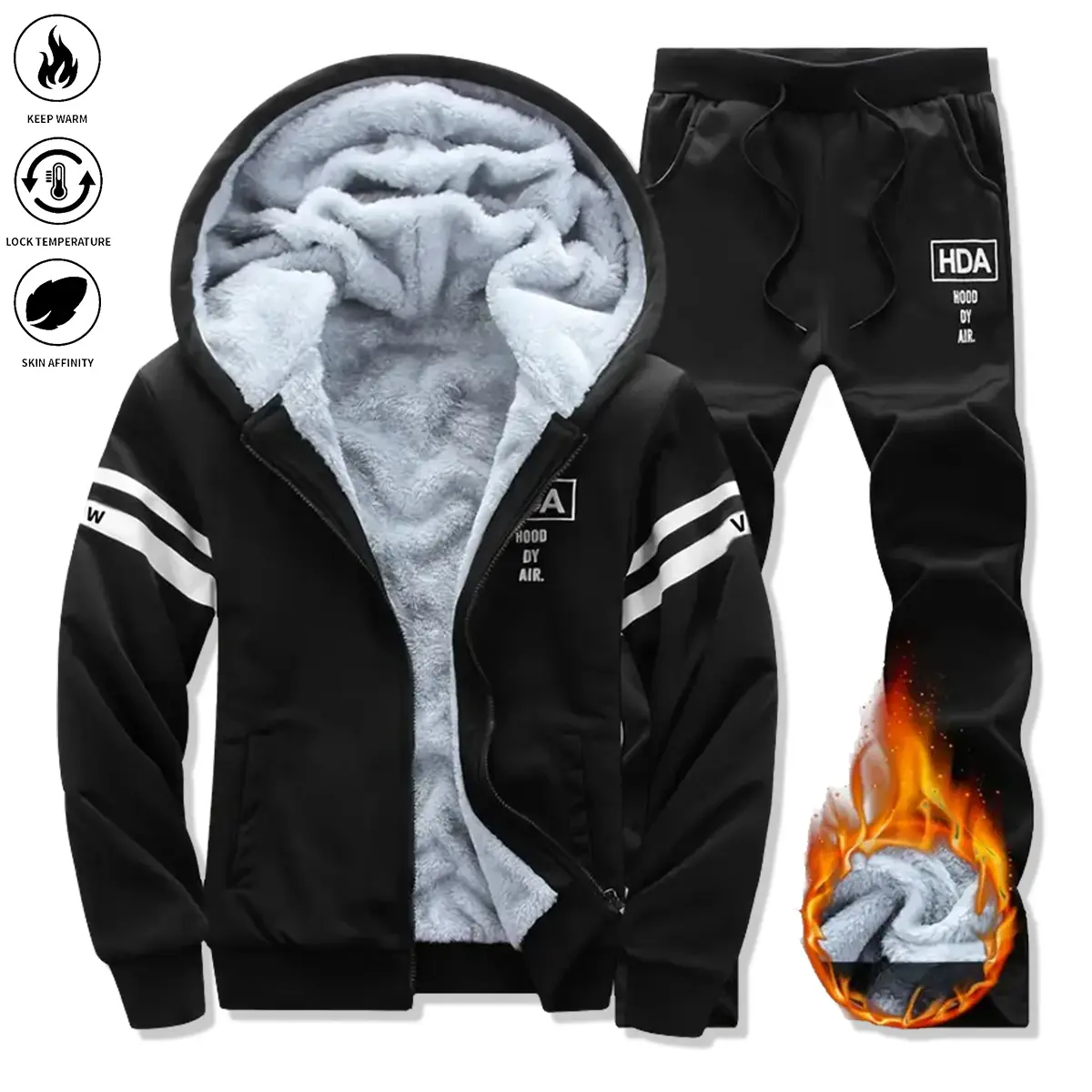 Men's Heavyweight Tracksuit, 2-Piece Sherpa Fleece Lined Athleisure Set with Letter Print Hoodie, Joggers, and Zippered Pockets, Athleisure Wear Set