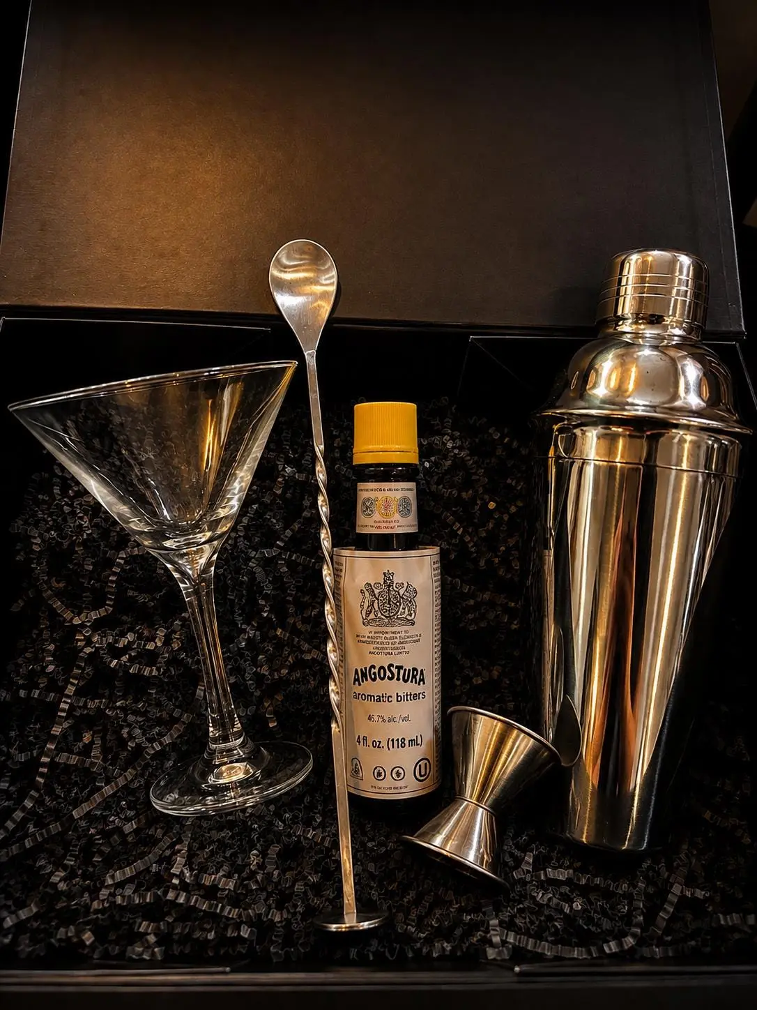 The Bar at Home Cocktail Kit - Includes Shaker, Jigger, Martini Glass, and Angostura Bitters - Perfect for Home Bartending