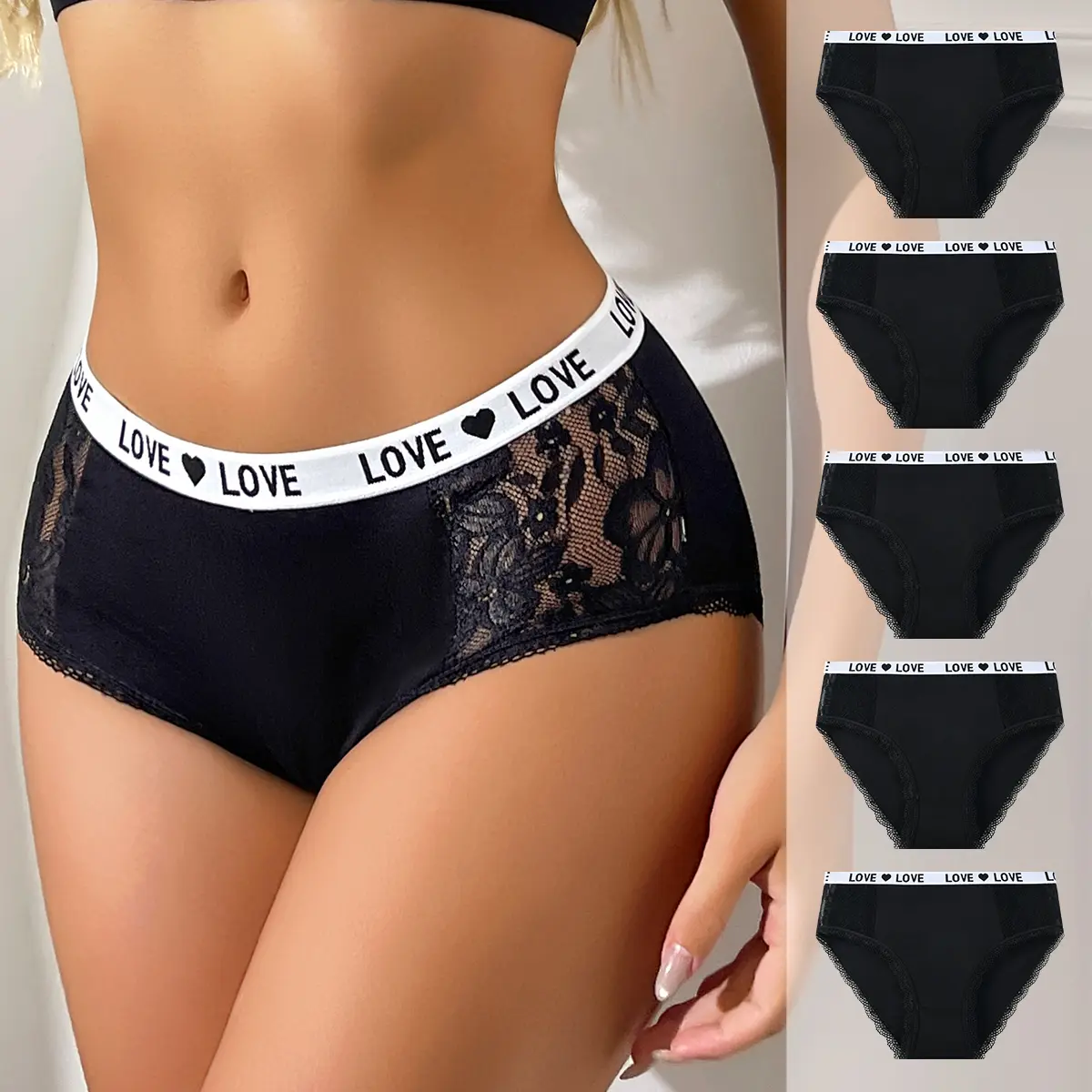 HOTCOM 5-Pack Women’s Cotton Seamless Thongs – Soft Stretch Athletic Style Underwear, Printed Activewear Panties for Everyday Comfort Love Heart Waistband Basic Panties Plain Cotton Spandex Women's Panty Minimalist Womenswear Elegant Cute