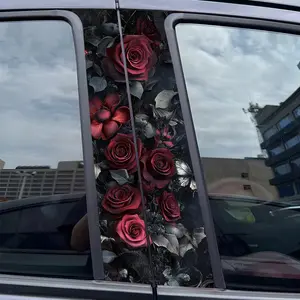 2pcs Rose, butterfly, leaves Car Sticker B-Pillar DIY Middle Pillar Vinyl Decorative Car Accessories Sticker Car Vehicle Decoration