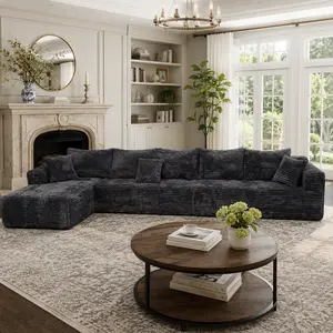 164'' L-Shaped Cloud Couch for Living Room, Deep Seat Corduroy Sectional Sofa, Oversized Comfy Boneless Couch with Chaise Lounge, No Assembly Required Upholstered Furniture for Apartment Small Spaces, Pet Friendly
