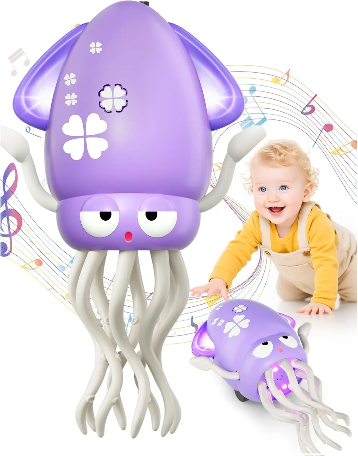 Dancing Tummy Time Baby Toy with Music & Lights, Interactive Crawling Baby Toy, Rechargeable Obstacle Avoidance Sensory Toy for Infants, Toddlers, Boys & Girls, Montessori Learning Birthday & Halloween Gift