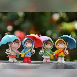 4-Piece Umbrella Girl Statue Set, Couple Character Miniature, Garden Decor for Halloween and Christmas, Fall Home Collectibles