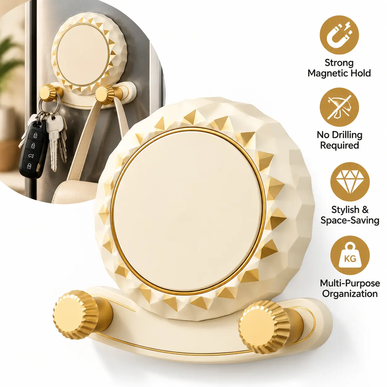 2 pieces of strong magnetic wall-mounted storage hooks, no need for drilling, multi-functional kitchen knife and utensil rack, strong magnetic keychain, space-saving household storage organizer, suitable for refrigerators and metal surfaces