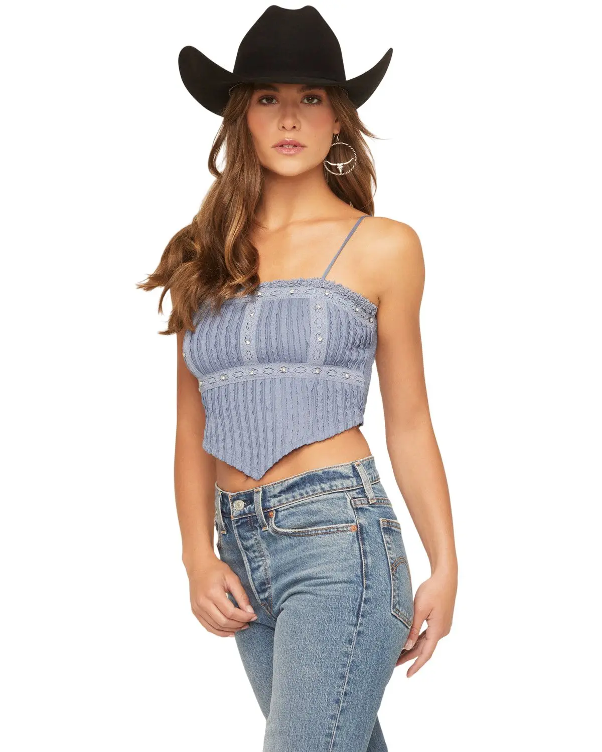 Miss Me Women's Women'S Studded Cropped Tank Top - Mt3209t-Blu