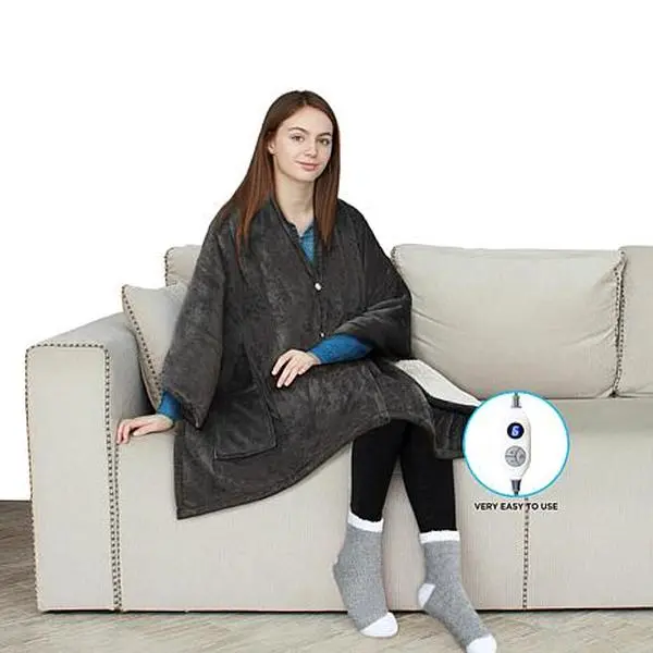 Warm & Cozy 64" x 50" Heated Plush to Sherpa Angel Wrap Warm & Cozy 64" x 50" Heated Plush to Sherpa Angel Wrap