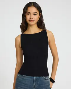 Express Textured Boat Neck Fitted Sweater Tank