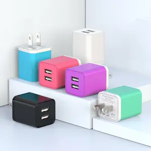 JOZASHON 6Pack USB Wall Charger with 2.4A Dual USB Port, Cube Design for iPhone 16/16 Pro/16 Pro Max/15, Samsung Galaxy, Pixel, LG, Android Colorful for Electronic Smartphone and Cellphone