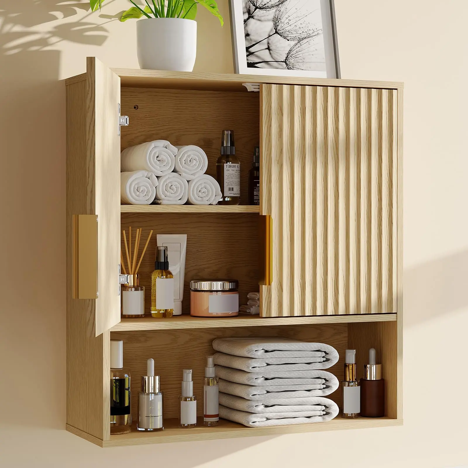 Garvee 23 Inch Bathroom Wall Cabinet Over The Toilet Storage with Ripple Doors , Adjustable Shelves Farmhouse Bathroom Organizer for Bathroom, Kitchen, Living Room