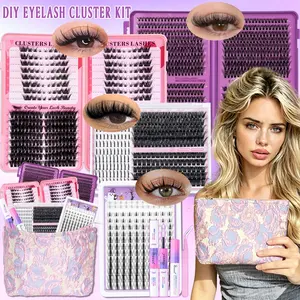 Spike&Bottom&Manga Lash Clusters Kit with Makeup Bag, 30/40/50/60/80/100D DIY Cluster Lashes Gift Packs, Long Lasting Waterproof, Volume Lashes Clusters Lash Kit with Bond&Seal, Remover, Tweezers, Individual Lash Clusters, Cat Eye Lash Extensions