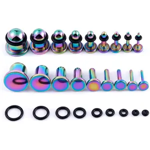 9 Pairs Ear Stretching Kit Stainless Steel Ear Plugs Ear Gauges Ear Expanders Set Flat  Earring Stretching O-Shaped Rings  Piercing  for Men Women 14G-00G