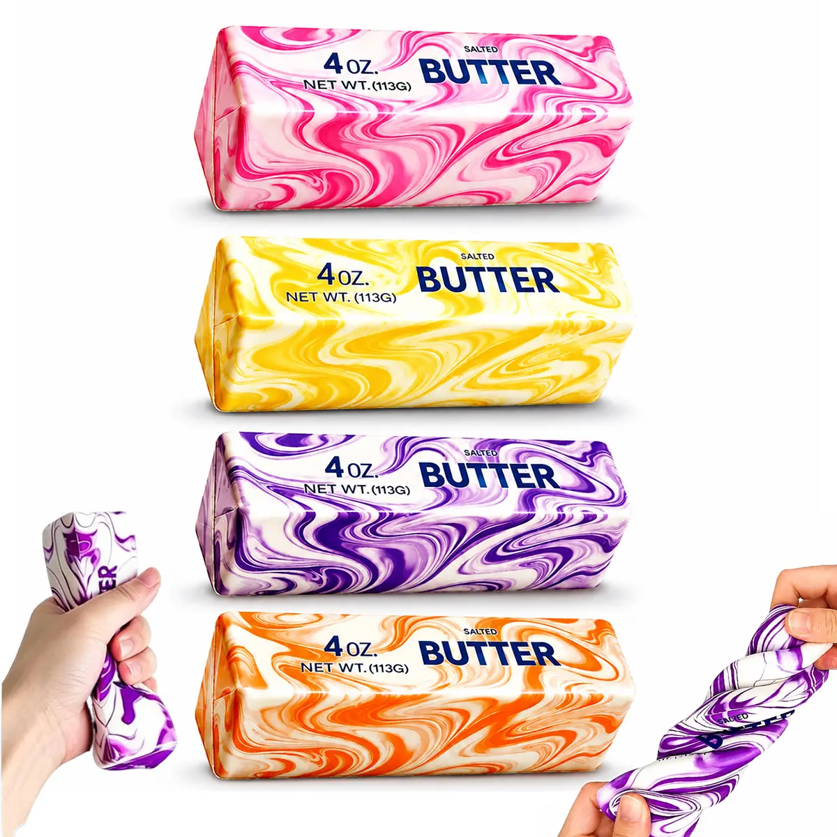 4 Pcs Butter Squishy Stick Realistic Slow Rising Squeeze Toys, Soft Sensory Stress Relief Fidget Toy, Rainbow Butter Squishy for Kids & Adults, Desk Toy, Party Favor