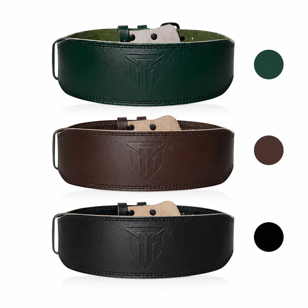 MT 4" Genuine Leather Weightlifting Belt - Double Prong Powerlifting Belt for Men & Women - Deadlift Squat Back Support
