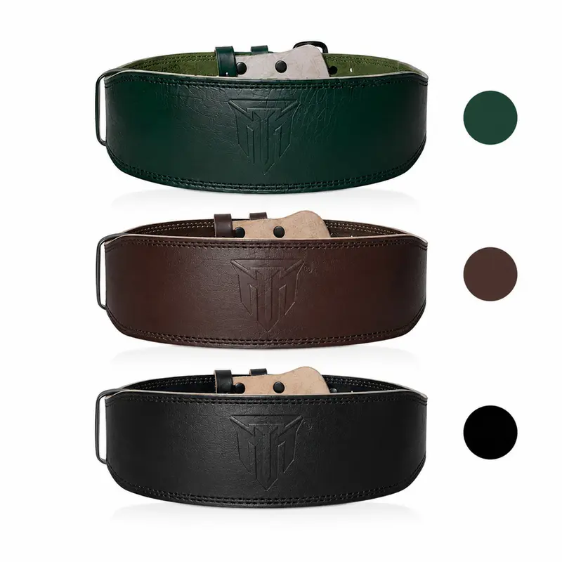 MT 4" Genuine Leather Weightlifting Belt - Double Prong Powerlifting Belt for Men & Women - Deadlift Squat Back Support