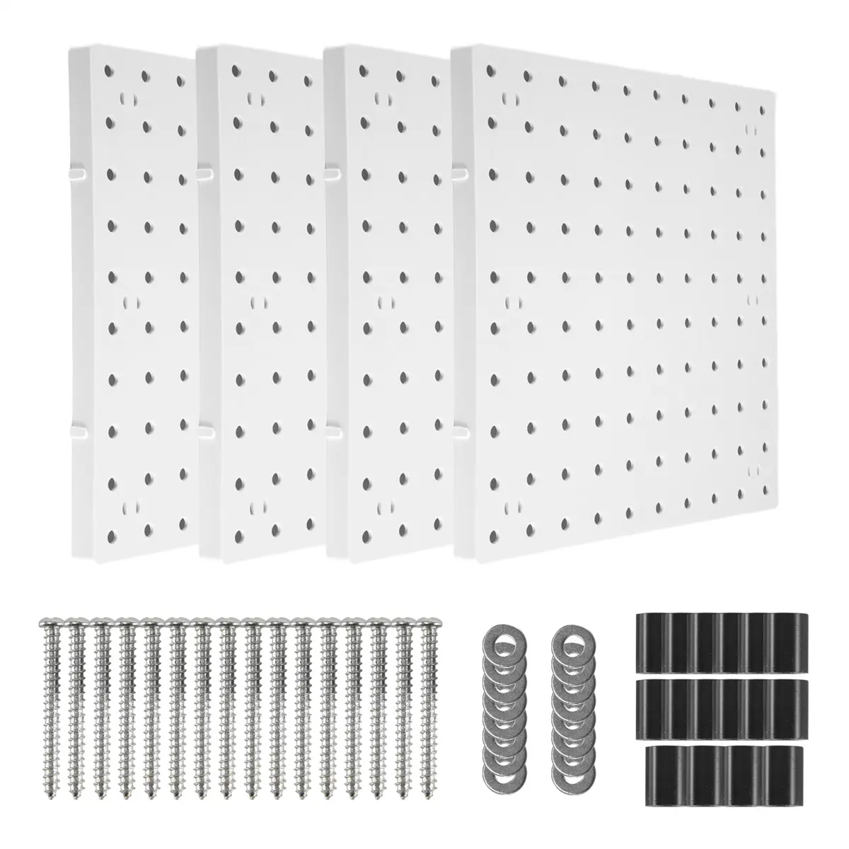 4Pcs Durable Expandable Plastic Pegboard Wall Organizer Panels - Easy-Installation Home Storage Racks for Craft Room, Garage Use