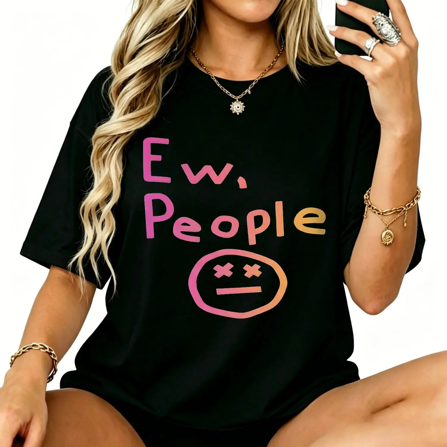Ew People Short sleeve T shirts Funny Introvert Graphic Tee Sarcastic Plus Size Top Casual Humor Vintage Inspired Everyday Wear,