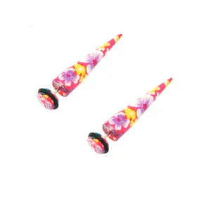 Colorful Flower Design Acrylic 16 Gauge Fake Ear Stretcher