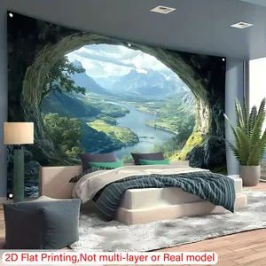 1pc Extra Large Nature Landscape Tapestry - Serene Mountain & Lake Scene, Polyester, Ideal for Living Room, Bedroom, Photography Studio, Cafe, Bar Decor, Anniversary Party Backdrop, Perfect Gift for Nature Lovers, Nature Decor |     Serene Landscape |