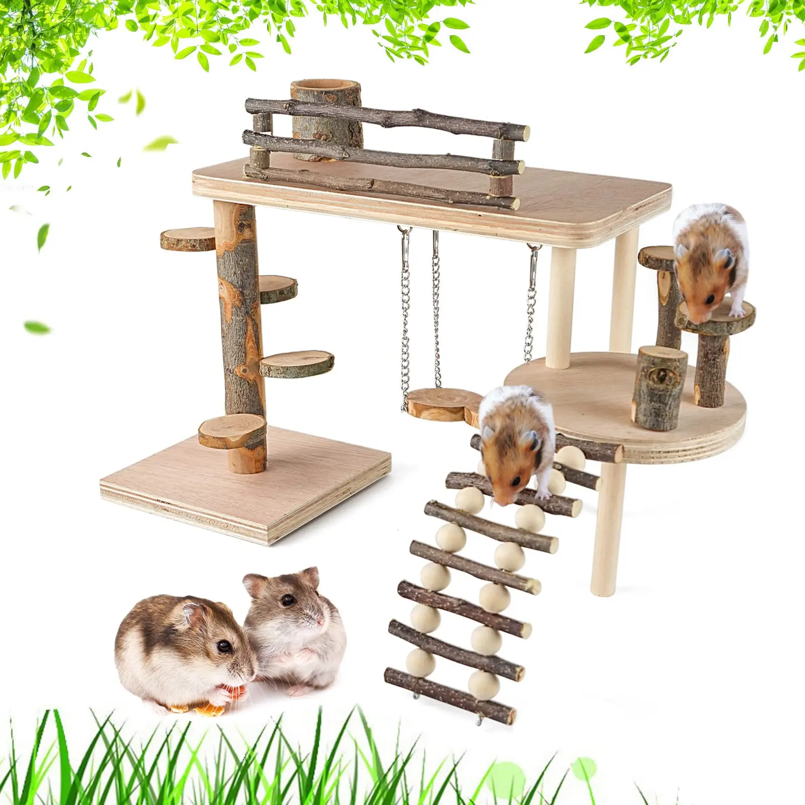 Wooden Hamster Playground Platform  Climbing Living Climb System Small Animals Activity Set With Ladder Food Bowl Ramp Bridge For Mouse Gerbil Rat Chinchilla