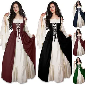 Medieval Renaissance Dress with Adjustable Waist Tie, Women's Stage Performance Dress, Halloween Costume
