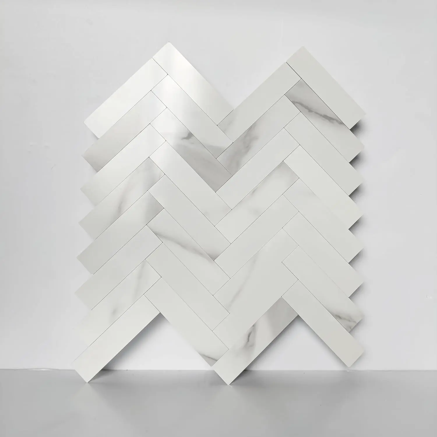 Luxury 5Pack Peel and Stick Herringbone Tiles for Wall, White Marble Stick On Tiles for Backsplash,,Livingroom,Wall.Self Carrara Faux Stone Tile