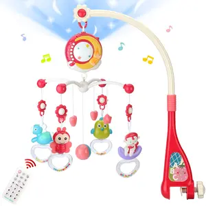Baby Musical Mobile Crib Toys with Projector and Light, Timing Function, Remote Control Baby Cot Mobile with Take Along Music Box and Rattles, Present for Newborn Babies Boys Girls