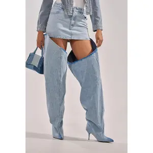 AKIRA GOLD JANELISSE DENIM STILETTO BOOT