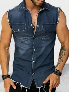 Men's Snap Down Sleeveless Denim Shirt