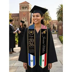 Custom Three Flags Graduation Stole 2026, Mexico El Salvador USA Mixed Flag Grad Sash with Name, Personalized Multi-Heritage University Gift, personalized gift, personalized gifts for her