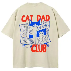 Cat Dad Club T-shirt, Unisex Casual Cotton Comfort Shirt, Vintage CrewNeck Acid Washed Oversized Drop Shoulder Heavyweight T-shirt, Baggy Workout Tops Short Sleeve Shirt