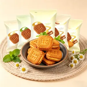 Crunchy Caramel Sandwich Cookies, Sweet-and-Buttery Layered Biscuit Snack, Rich Flavor Dessert