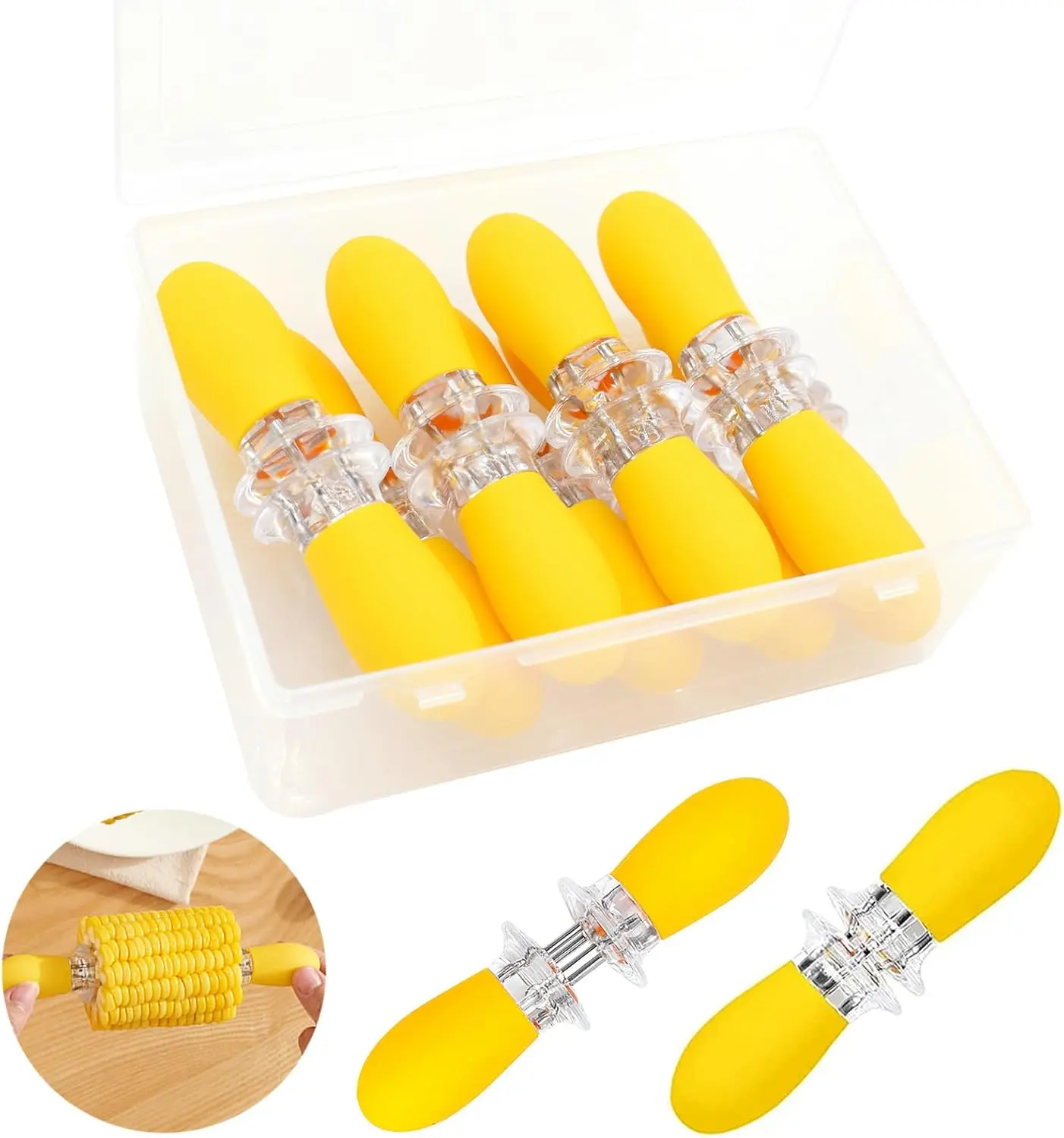 16 count/8 Pairs Yellow Corn Holders, Stainless Steel Corn Cob Holders Corn on The Cob Skewers, Corn on The Grill, Interlocking Design Corn Skewers Forks for  Cooking BBQ Parties Camping