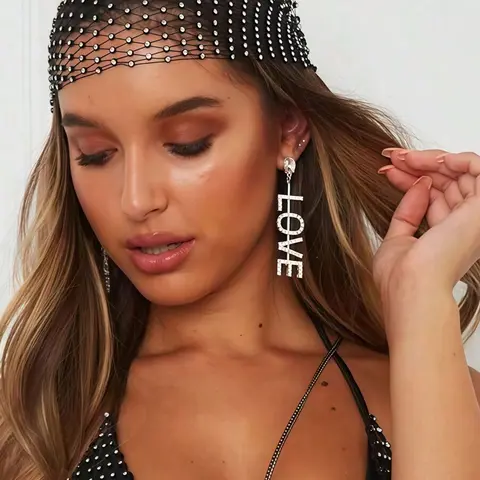 Rhinestone Crystal Embellished Fishnet Hair Scarf, Glittering Mesh Veil Headband, Elastic Hairband, Fishnet Design, Bridal Headpiece, Personalized Hair Accessories, Suitable For Ladies' Daily Wear, Dance, Wedding, Party, Events, Fashion Hair Accessories