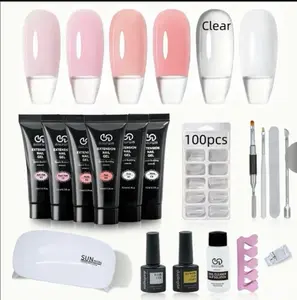 Professional Poly Gel Nail Kit, 1 Set 6 PCS Poly Nail Gel Kit with Uv Lamp, Complete Nail Extension Poly Gel Kit for Beginners, Gift for Women, Poly Gel Polish Kit Gel Extension Kit Nail Supplies Nail Equipment Nail Kit for Beginners, Christmas Gift