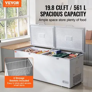 VEVOR Chest Freezer, 19.8 Cu. ft/ 561 L Large Deep Freezer with Split Top Double Locking Lids, Freestanding Commercial Chest Freezer 4 Removable Baskets, 7-Level Adjustable Temp, LED Light, 6 Wheels