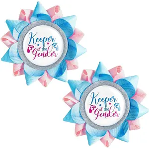 2 count Keeper of the Gender Button Pin for  Party Decorations, Boy or Girl Gender Keeper Pins,  and Blue  Pins  Shower Party Supplies