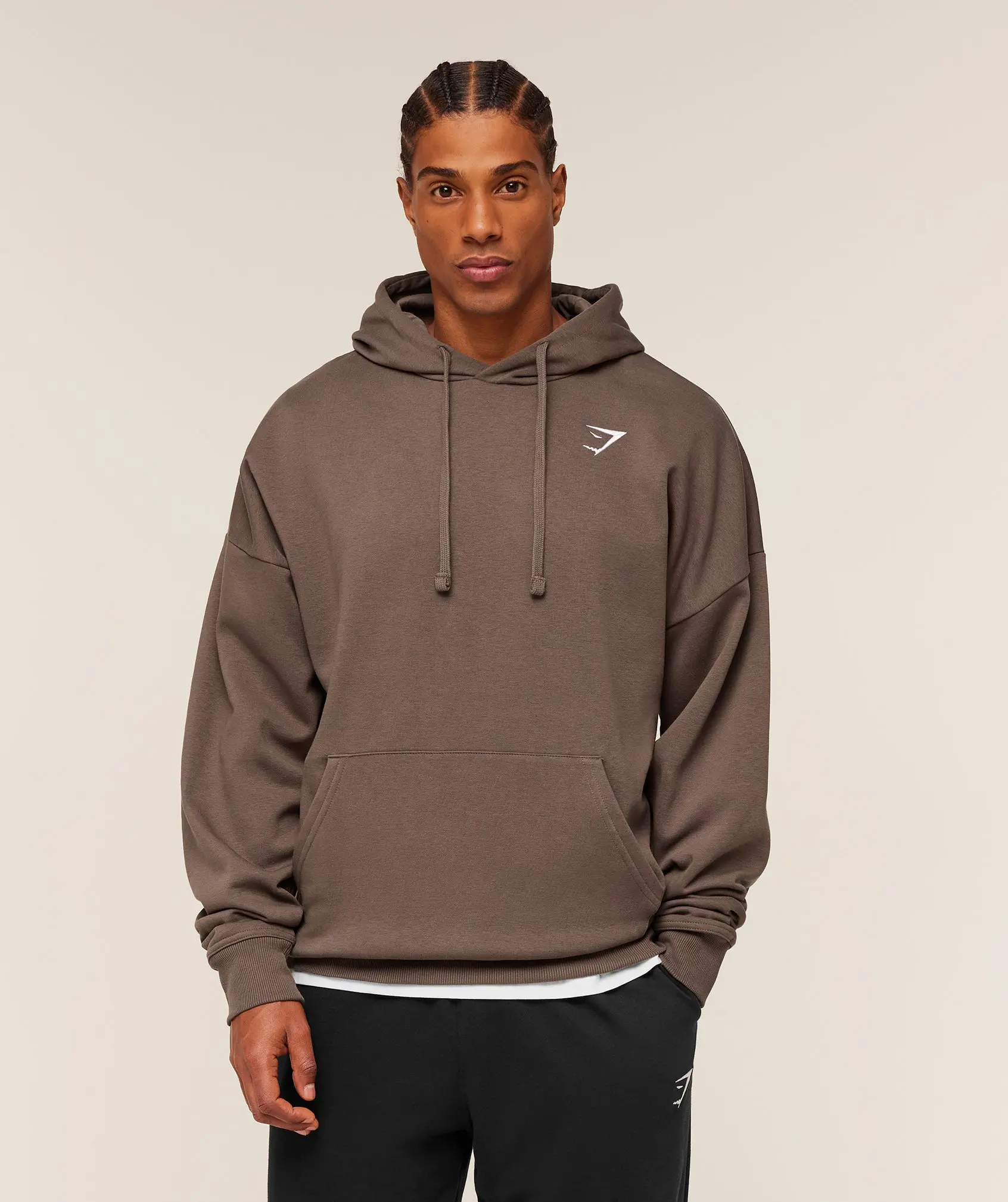 Gymshark Crest Oversized Hoodie – Soft Brown Gym Hoodie, Relaxed Fit Training & Everyday Wear