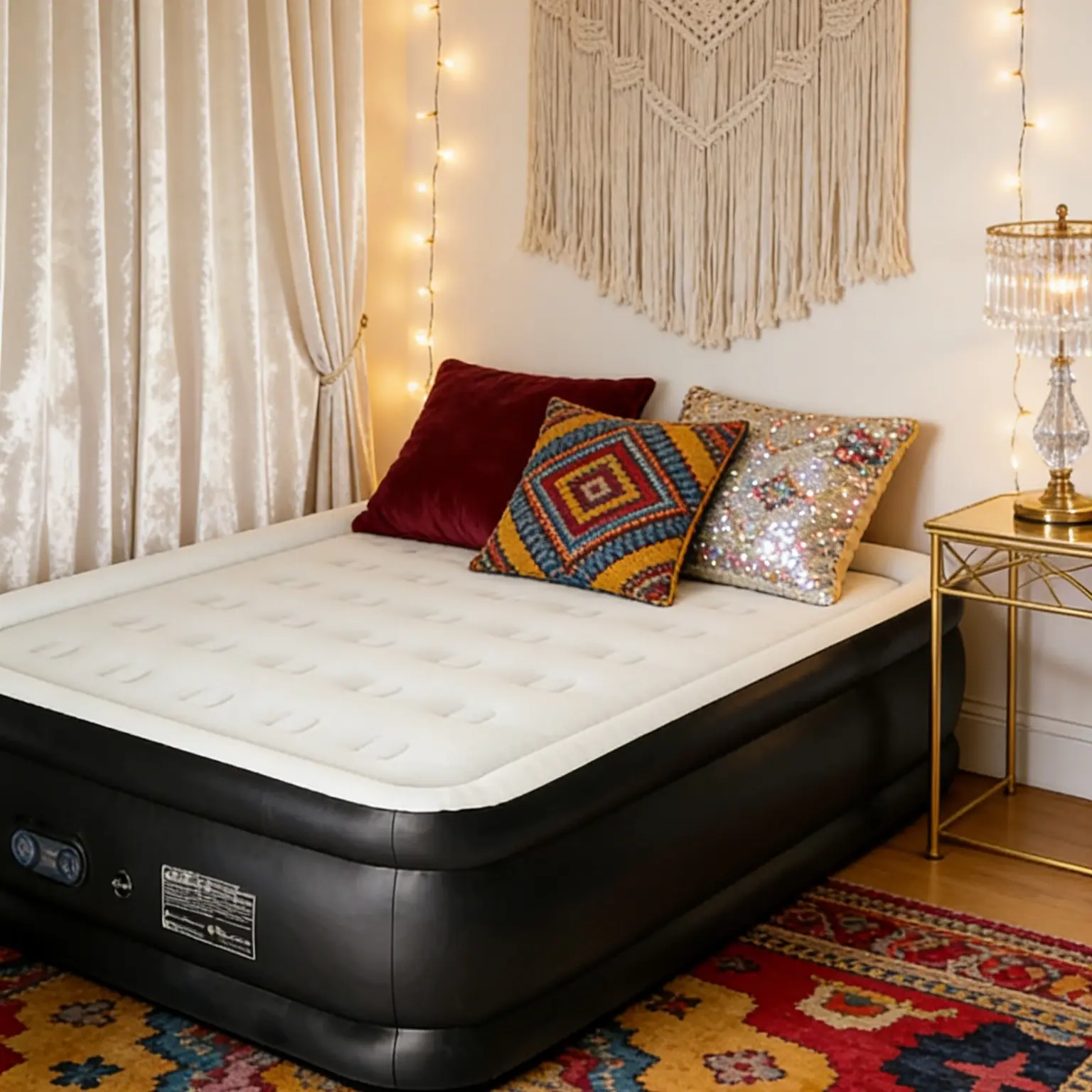 Queen Size Air Mattress with Built-in Pump, 18" Double Rise for Easy Inflation & Deflation, 660 lbs Capacity, Non-Slip Bottom, Low-Noise Comfortable Sleeping Surface, Indoor/Outdoor Portable Bed for Family Gatherings, Easy Inflation And Deflation, Camping