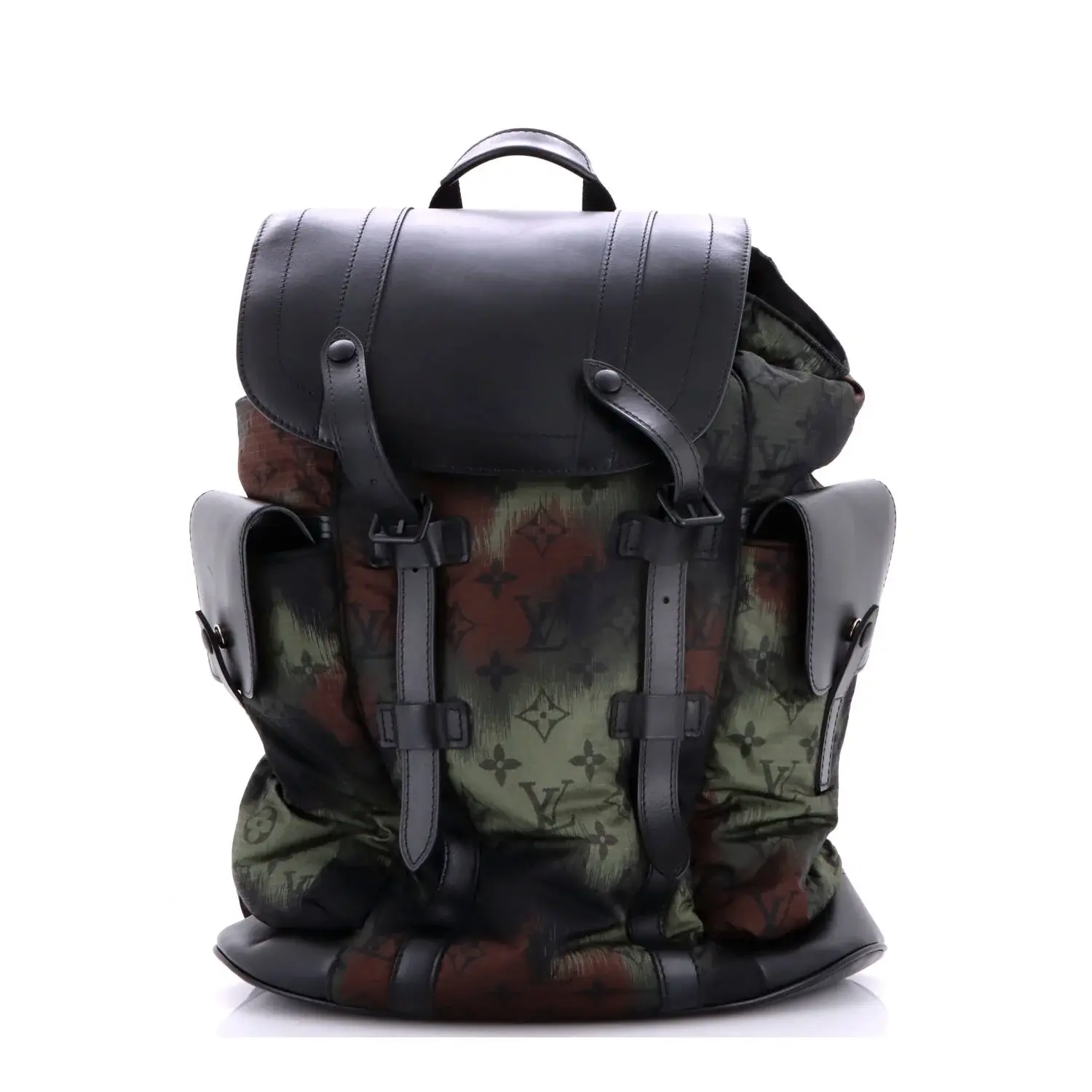 Pre-owned Louis Vuitton Nylon, Leather Backpacks Christopher Backpack Limited Edition Camouflage Monogram Nylon with Leather PM by Rebag