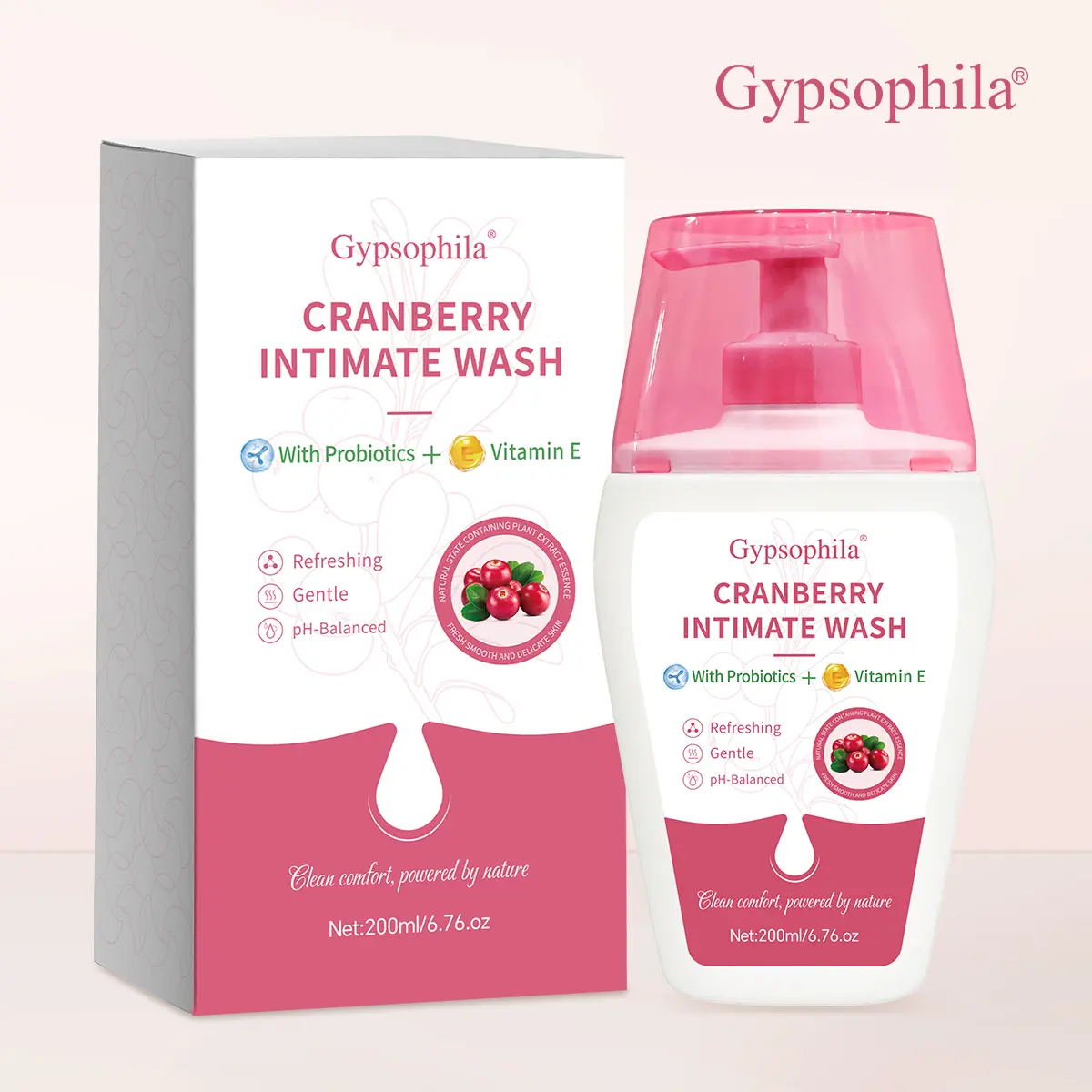 Gypsophila Cranberry Intimate Wash for Women – pH Balanced Feminine Wash for Odor and Discomfort with Vitamin E, Daily Gentle Intimate Hygiene Wash for Fresh & Sensitive Care, ladies feminine products, feminine hygiene products