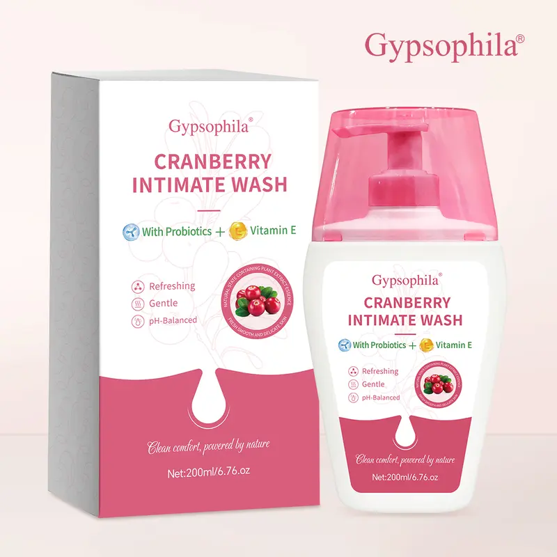 Gypsophila Cranberry Women's Intimate Liquid Cleanser - pH Balanced, Vitamin E-Infused Daily Gentle Wash for Odor & Discomfort, Sensitive Feminine Daily Care Single Item
