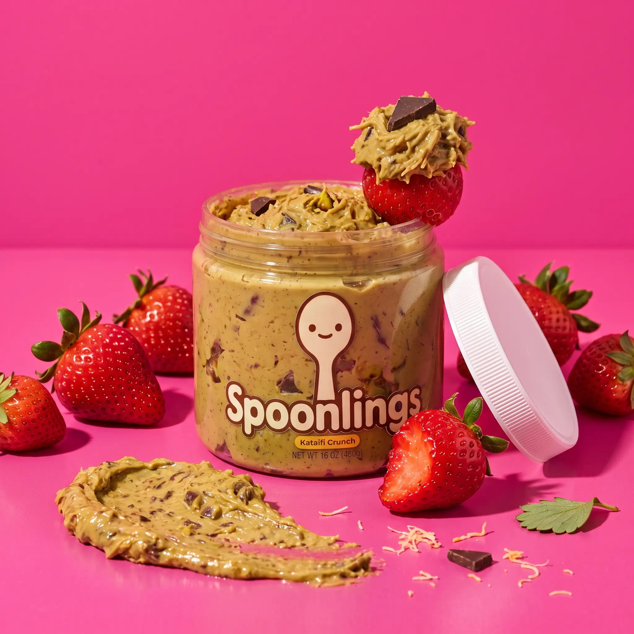 Spoonlings Crunchy Milk Kataifi Dip - Dubai Chocolate Pistachio Spread with Pistachio, Tahini & Crispy Kataifi, 16 oz & 8 oz