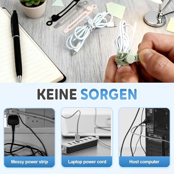 Cable Organizer & Silicone Cable Ties Reusable Cord Management Kit Cable Management Straps & Headphone Organizers for Home Office Desk Travel & Accessories