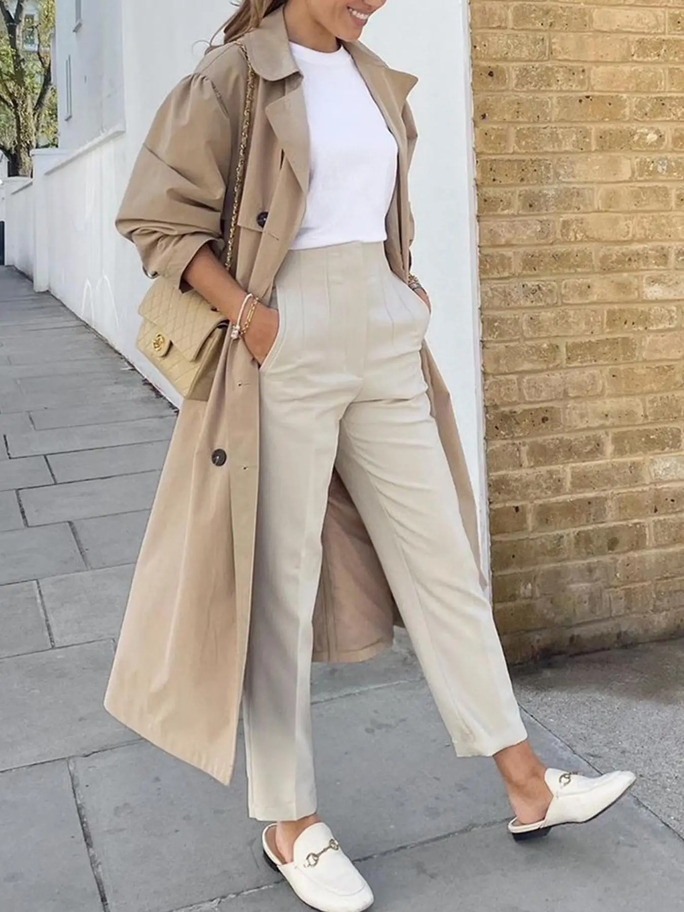 Women's Plain Pocket High Waist Pants, Casual Comfy Slim Trousers for Work Office Business, National Day Clothing, Ladies Bottoms for Spring & Fall &